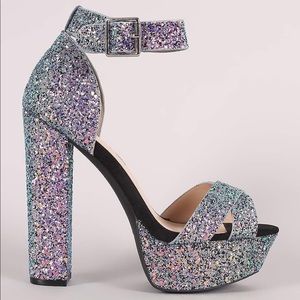 Qupid Glitter Platform Sandal Heels